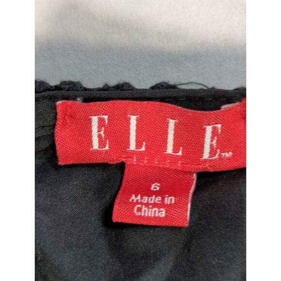 ELLE Black Crochet Lace Overlay Cotton Skirt Womens Size 6 Lined A-Line Career - Picture 2 of 10